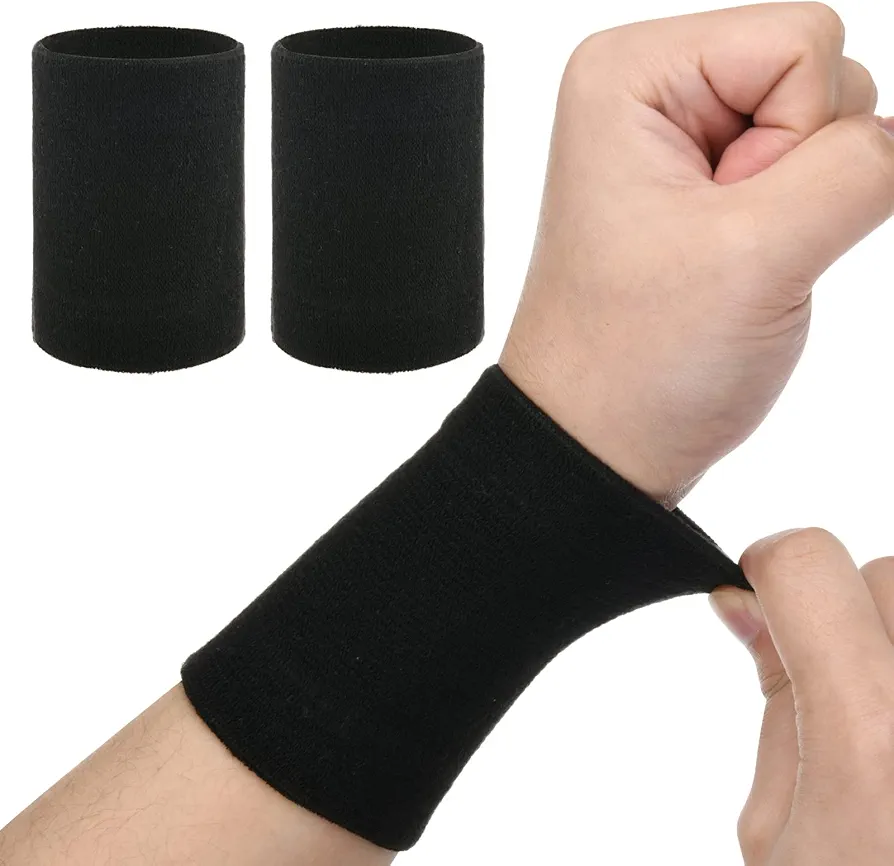 Cosmos 1 Pair Compression Wrist Sleeve Nylon Brace Wraps Supports Elastic Wristbands for Wrist Protect Pain Relief in Typing Running Basketball Volleyball Golf Playing (Black)