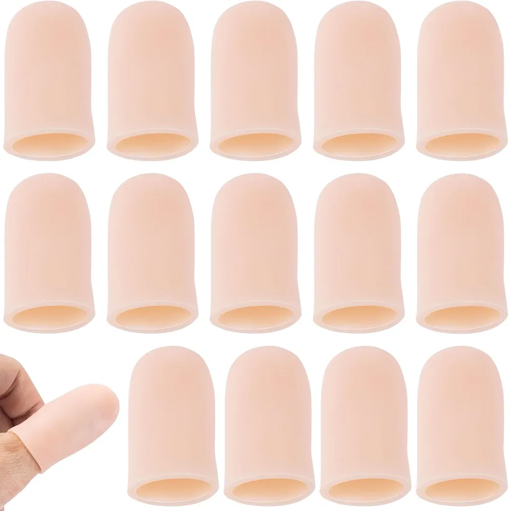 ANCIRS 14pcs Gel Finger Support Protector Caps Gloves, Gel Finger Cots/Covers, Silicone Fingertips for Hands Cracking, Eczema Skin, Trigger Finger Arthritis Pain Relief