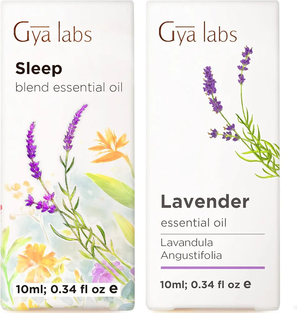 Sleep Essential Oil Blend & Lavender Essential Oil for Diffuser Set - 100% Natural Aromatherapy Grade Essential Oils Set - 2x0.34 fl oz - Gya Labs