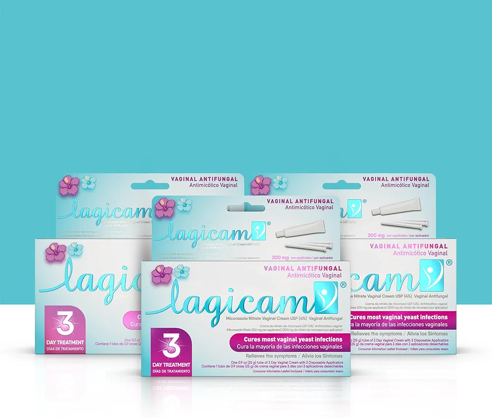 Lagicam Vaginal Yeast Infection, Antifungal 3 Day Miconazole Nitrate Treatment Cream, Relief for Itching, Burning, Odor and Discharge, 3 Applicators (Pack of 3)