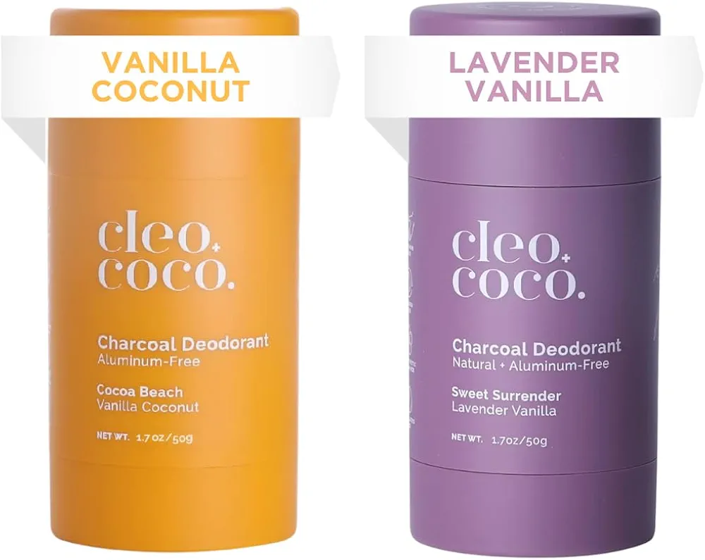 Cleo+Coco | Natural Whole Body Deodorant For Women & Men | Aluminum Free, Activated Charcoal | 24hr Odor Protection | Vegan/Cruelty Free | Lavender Vanilla, Vanilla Coconut | 1.7oz | 2 Pack