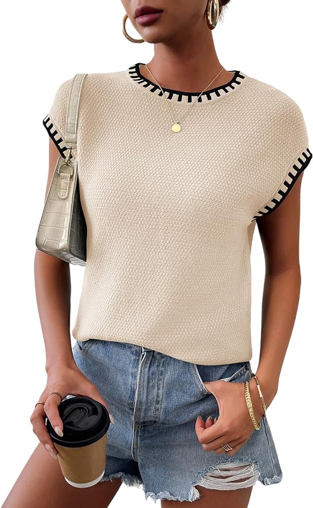 Womens Knit Sweater Tops Cap Sleeve Vest Summer Tops 2024 Sleeveless Tank Tops Clothes Trendy T Shirts