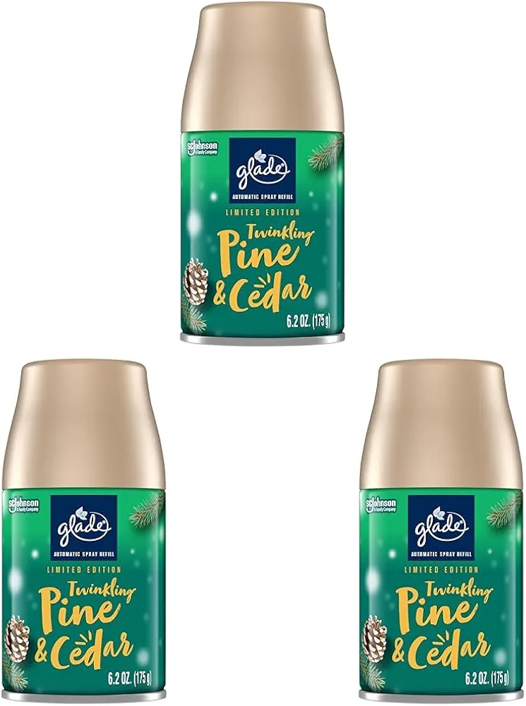 Glade Automatic Spray Refill, Air Freshener for Home and Bathroom, Twinkling Pine & Cedar, Limited Edition Scent, 6.2 Oz (Pack of 3)