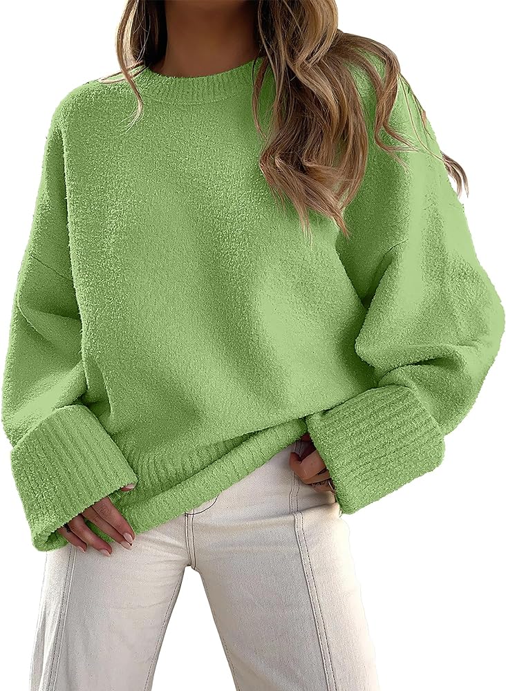 LOGENE Women's Oversized Sweater Crewneck Long Sleeve Soft Fuzzy Knit Pullover Sweaters 2024 Fall Fashion Warm Tops Clothes