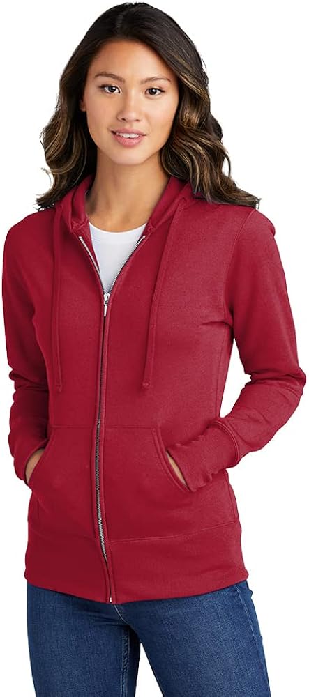 Port & Company Ladies Core Fleece Full-Zip Hooded Sweatshirt. LPC78ZH Red