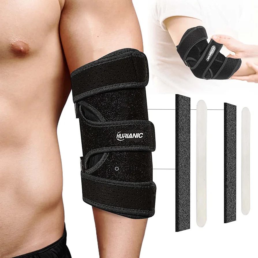 Elbow Brace, Tendonitis and Tennis Elbow pain Relief, Adjustable Stabilizer with Splint for Ulnar Nerve Entrapment and Cubital Tunnel Syndrome, Arm Support straps for Night Sleep Fit Men& Women Black