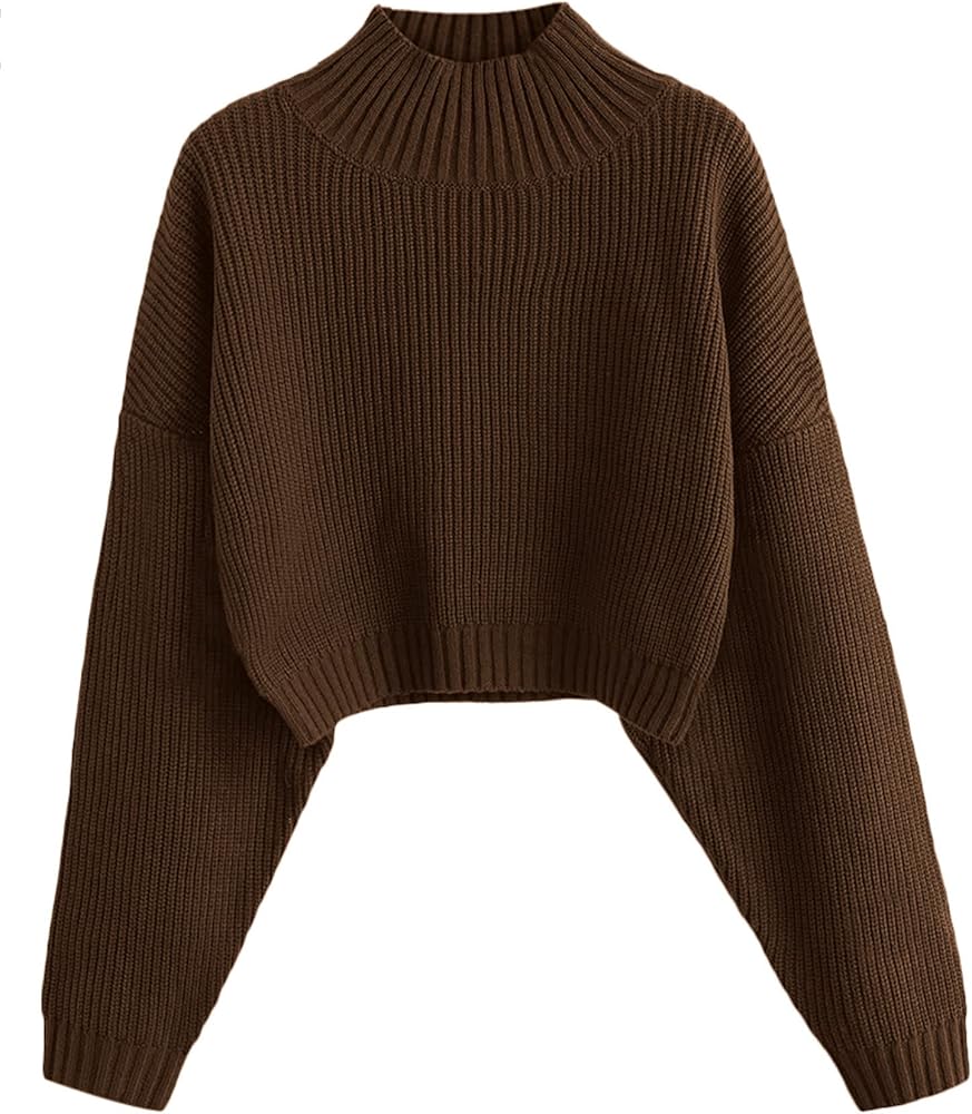 ZAFUL Women's Cropped Turtleneck Sweater Lantern Sleeve Ribbed Knit Pullover Sweater Jumper