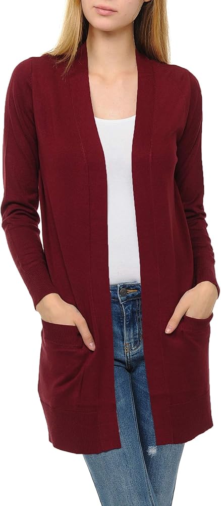 Womens Light Weight Open Front Long Cardigan with Pockets