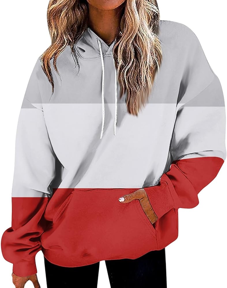 Fall Sweatshirts for Women Long Sleeve Loose Hoodie Graphic Top Hooded Drawstring Pullover with Pocket