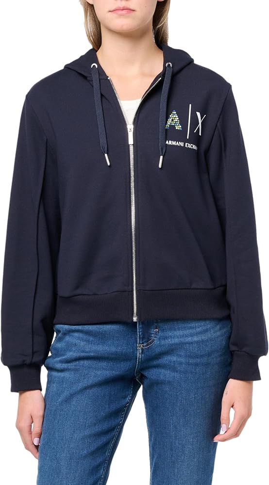 Armani Exchange Women's Metallic Logo Zip Up Hooded Sweatshirt