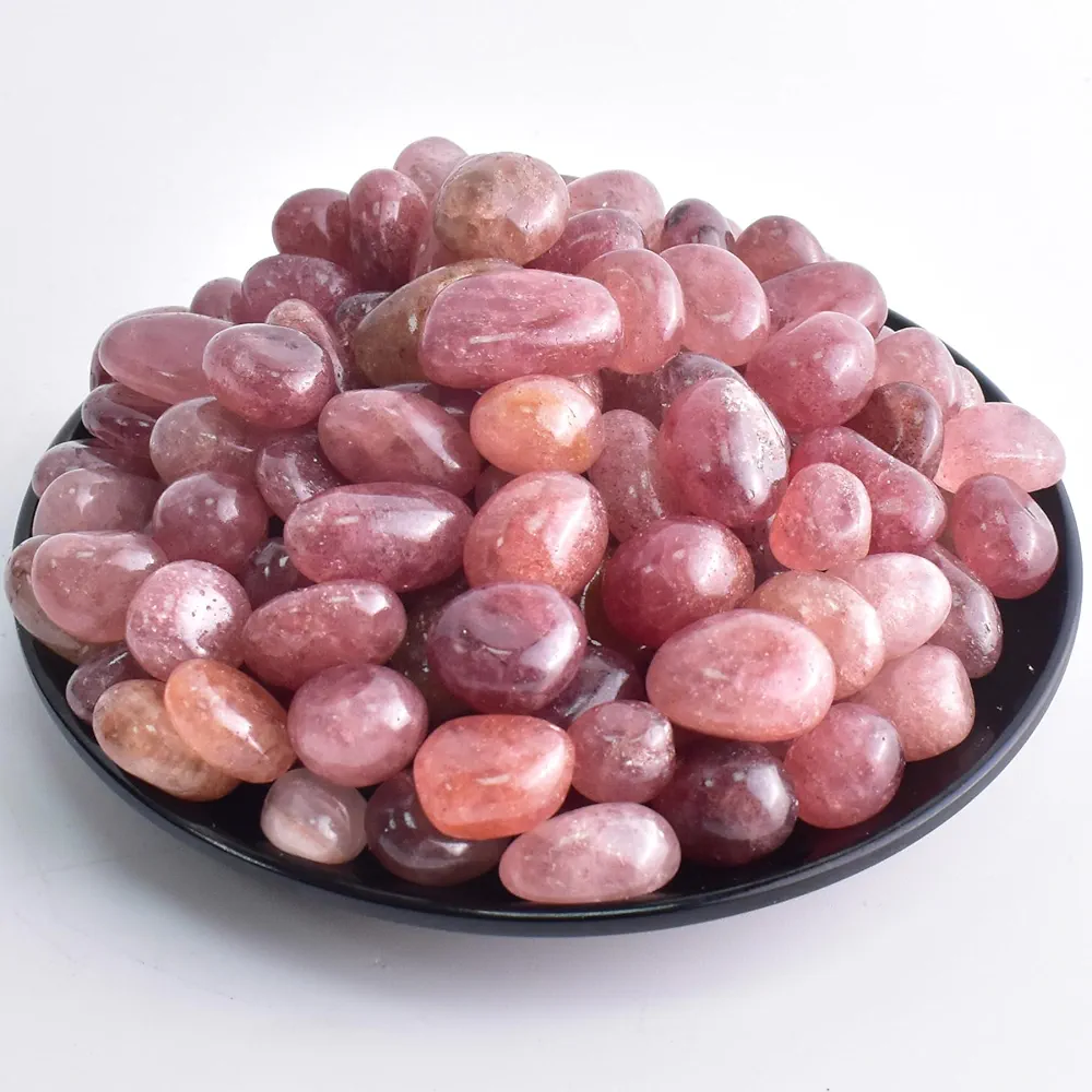 Polished Strawberry Quartz Crystal Stone Set - 10 oz Handpicked Natural Tumbled Gemstones Rocks, Pebbles for Reiki, Chakra, Healing, Strawberry Quartz 0.5'' -10 oz