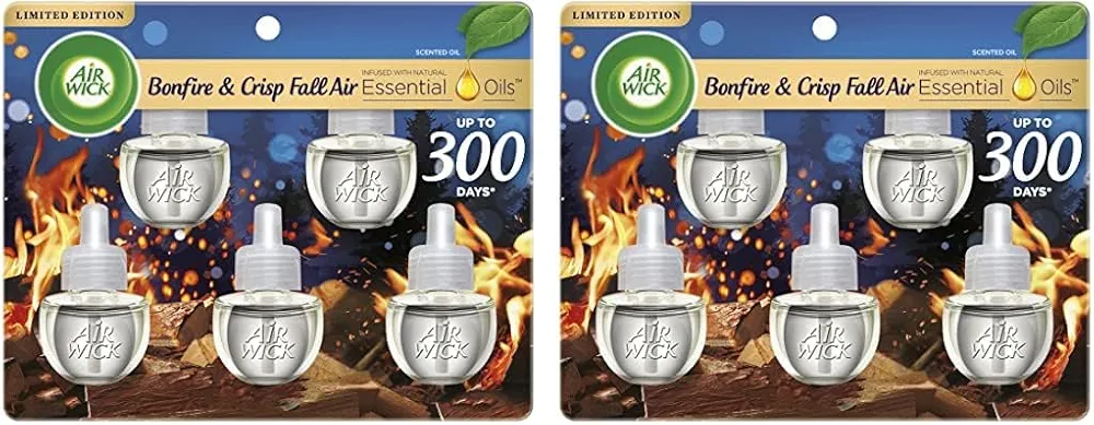 Air Wick Plug in Scented Oil Refill, 5ct, Bonfire and Crisp Fall Air, Essential Oils, Air Freshener Fall Scent, Fall Décor (Pack of 2)