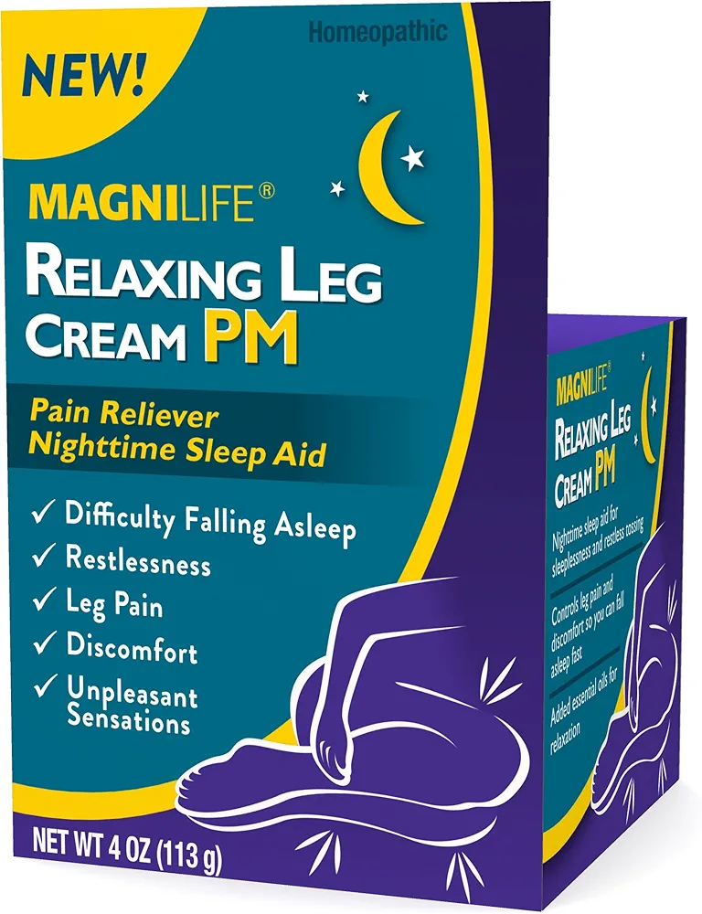 MagniLife Relaxing Leg Cream PM, Deep Penetrating Topical for Pain and Restless Leg Syndrome Relief, Naturally Soothe Cramping, Discomfort, and Tossing with Lavender and Magnesium - 4oz