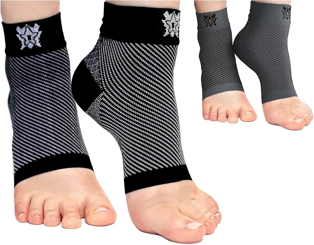 Bitly Plantar Fasciitis Compression Socks for Women & Men - Best Ankle Compression Sleeve, Nano Brace for Everyday Use - Provides Arch Support & Heel Pain Relief, 2 Pairs Bundle Black & Gray Medium