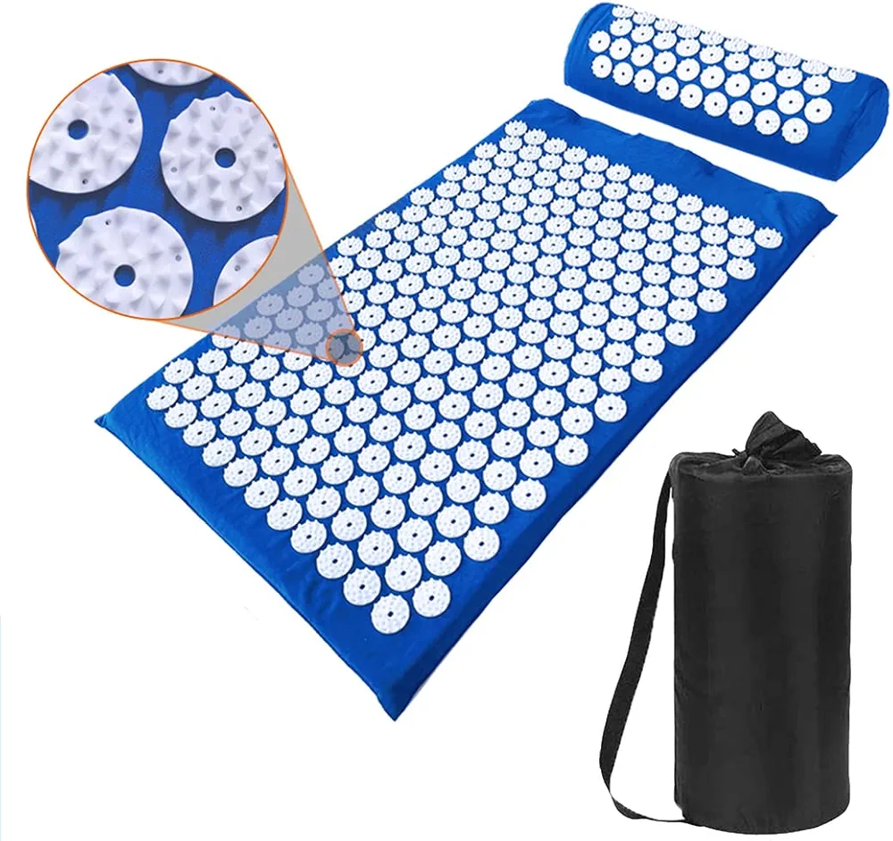 XiaoMaGe Acupressure Mat and Pillow Set with Bag - Large Size 28.7 X 16.5 inch Acupuncture Mat for Neck & Back Pain Relief- Naturally Relaxation Gift for Women - Stress Relief Massage Mat (Blue)