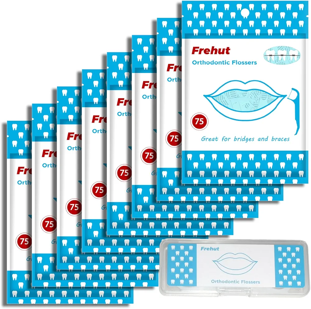 600 Count Orthodontic Flossers for Braces - Ortho Dental Floss Picks, 75 Count (Pack of 8), with a Travel Case