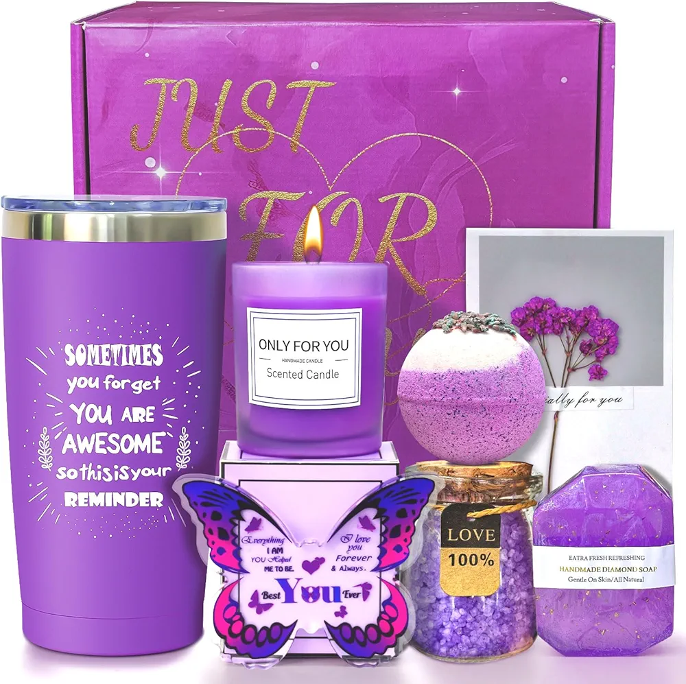 Unique Butterfly 7 pcs Lavender Spa Gift Basket Set - Exquisite Gifts for Women, Girls, Mom, Wife, Girlfriend, Sister & Perfect for Birthday, Christmas, Valentine's Day, Mother's Day