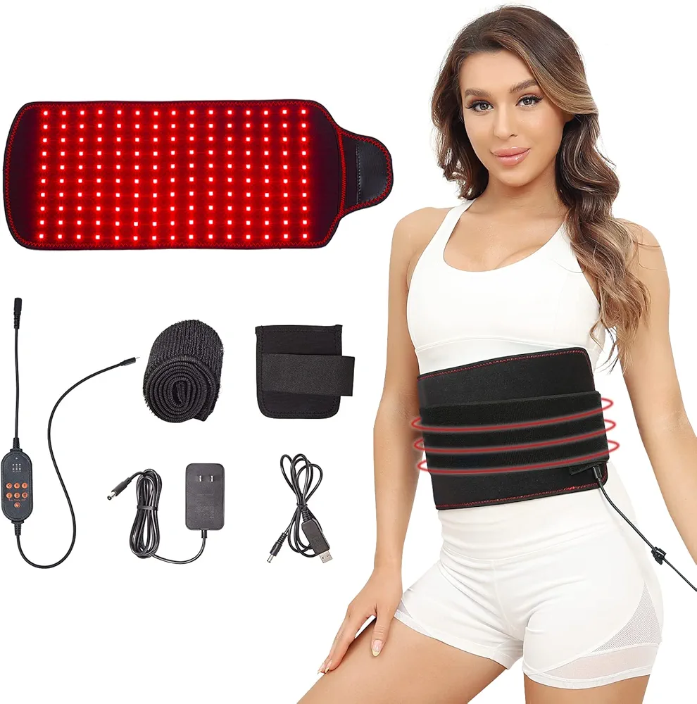 JOBYNA R.ed L.ight Th.erapy Belt for Body, 660nm Red & 850nm in.frared Deep Red L.ight T.herapy Device for Body, 3 Level Temperature, 10/20/30mins Timer and Pulse Mode, Ideal for Back Waist