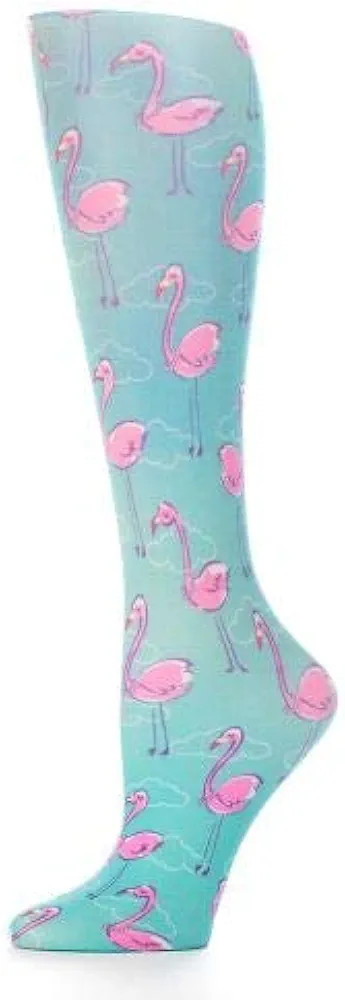 Celeste-Stein-CMPSQ-3-2151 20-30 mmHg Compression Sock - Queen - Flamingos N Pearls Blue