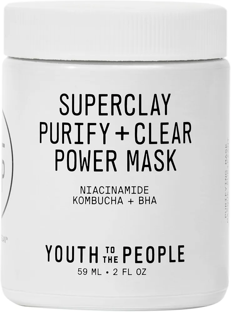 Youth To The People Superclay Purify + Clear Power Mask - BHA, Salicylic Acid + Niacinamide Clay Facial Mask to Help Clear Pores and Absorb Excess Oil - Vegan Skincare