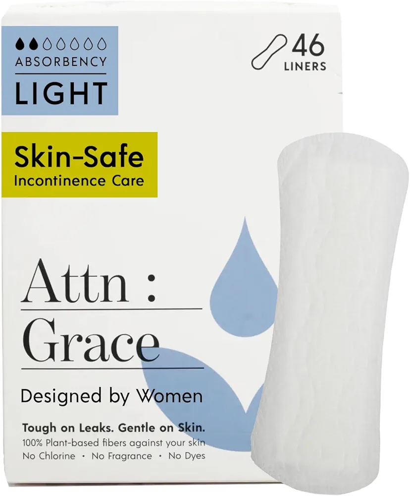 Attn: Grace Panty Liners for Women - 46 Liners – for Light Urinary Incontinence, Bladder Leakage or Postpartum - 100% Breathable & Plant-Based Materials Active Odor Control - Free from Harsh Chemicals