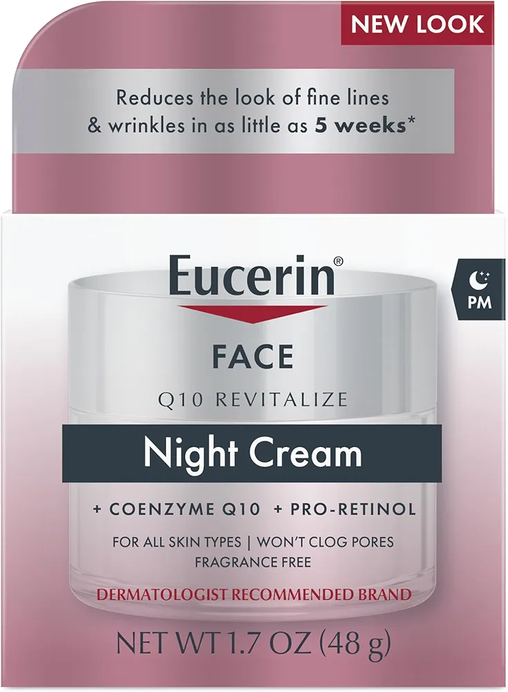 Eucerin Q10 Anti-Wrinkle Night Cream + Pro-Retinol, Facial Cream for Sensitive Skin, 1.7 Oz Jar