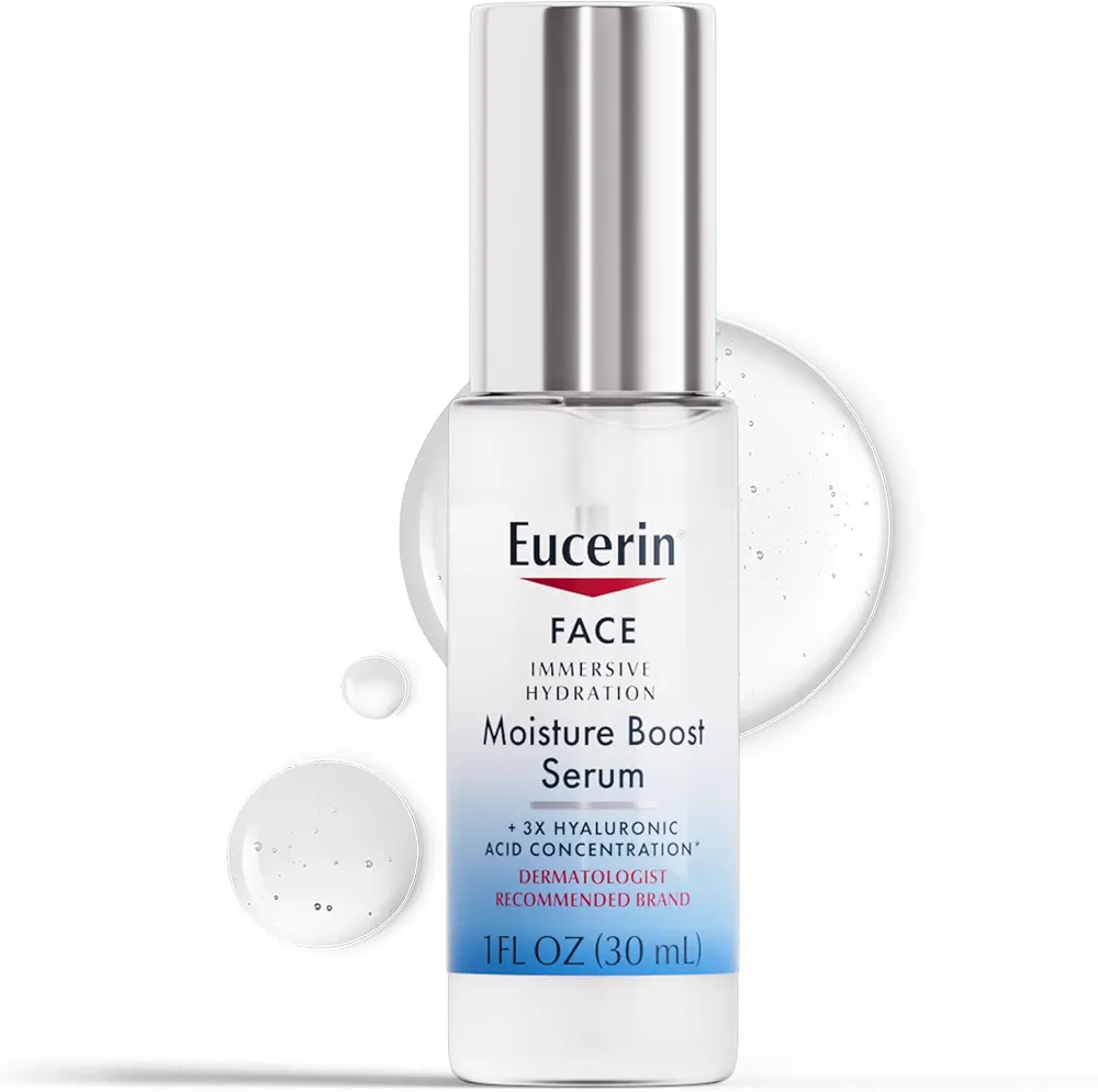 Eucerin Face Immersive Hydration Moisture Boost Face Serum, Ultra-Lightweight Hyaluronic Acid Serum Smooths Fine Lines and Wrinkles, 1 Fl Oz Bottle