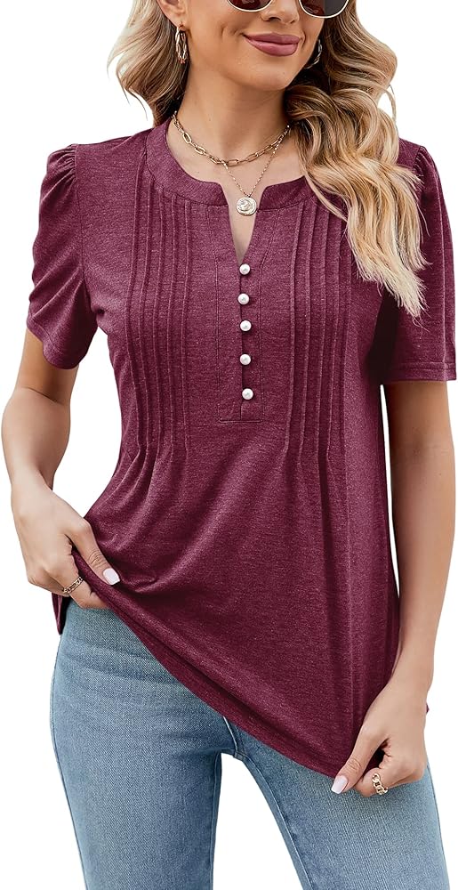 LUYAA Women's Long Sleeve Casual Blouses Dressy Tunic Top V Neck Button Office Wear Fall Winter