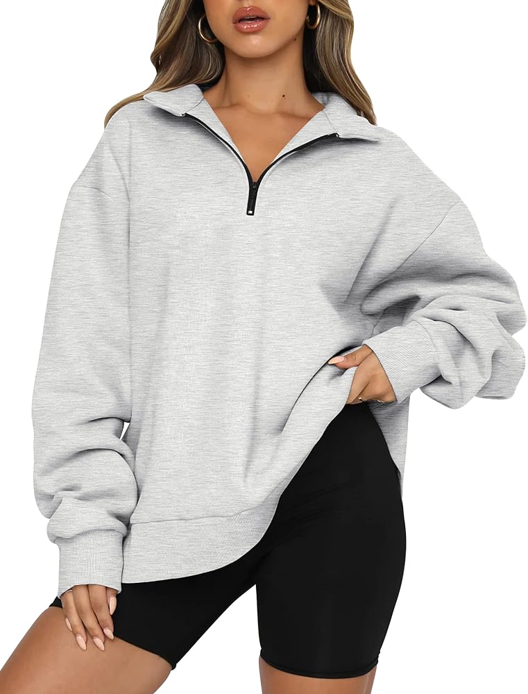 Trendy Queen Womens Oversized Sweatshirts Fall Fashion Hoodies Half Zip Pullover Long Sleeve Shirts Clothes Outfits