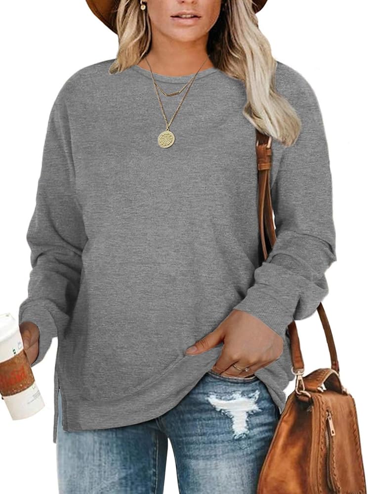 DOLNINE Plus-Size Sweatshirts for Women Casual Tops Side Slit Pullovers Shirts