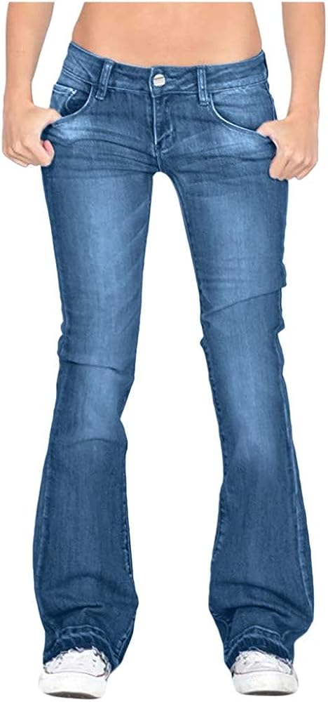 Cdiecer Bell Bottom Jeans for Women Low Rise Flare Jeans Butt Lifting Jeans Mid 90s Bootcut Jeans Plus Size Wide Leg Pant