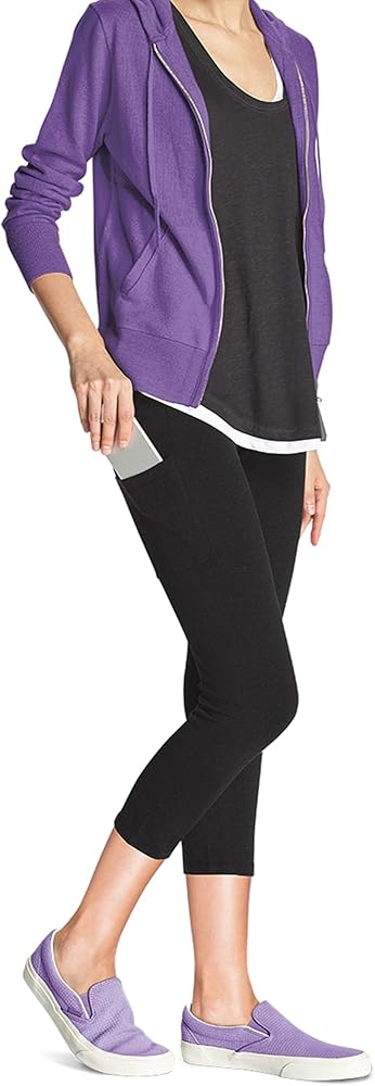 No nonsense Women's Soft Cotton Capri Leggings with Side Pockets Workout Stretch Pull On Pants