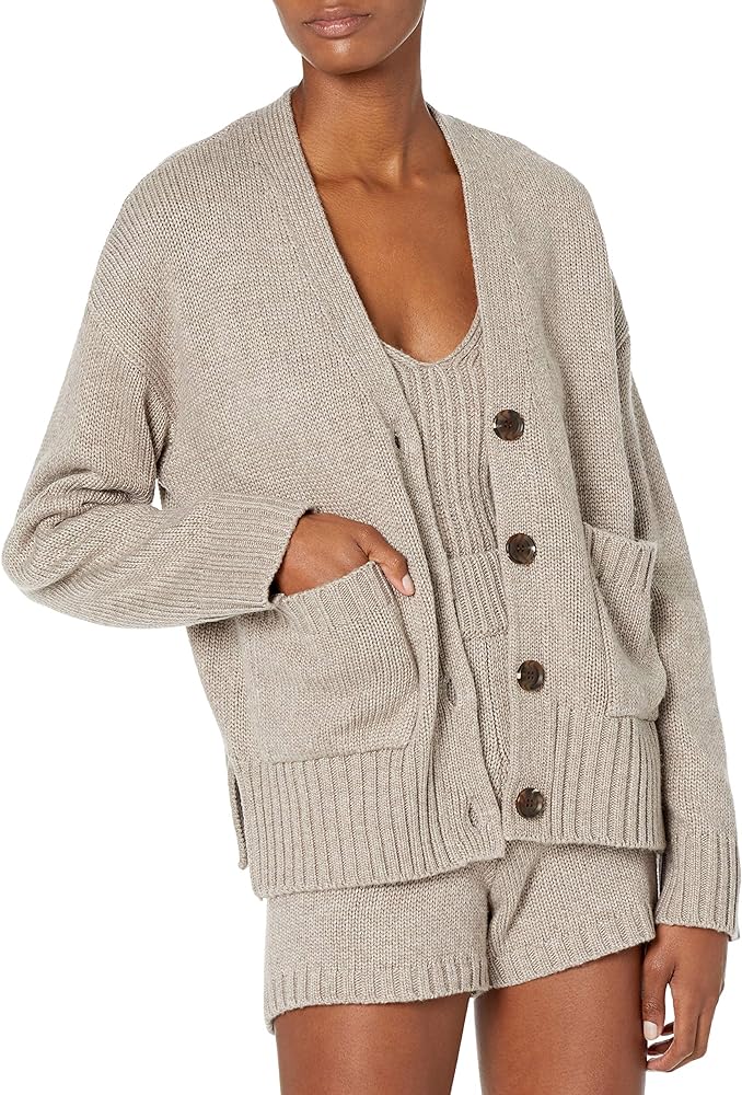 The Drop Women's Brigitte Chunky Button-Front Pocket Ribbed Cardigan