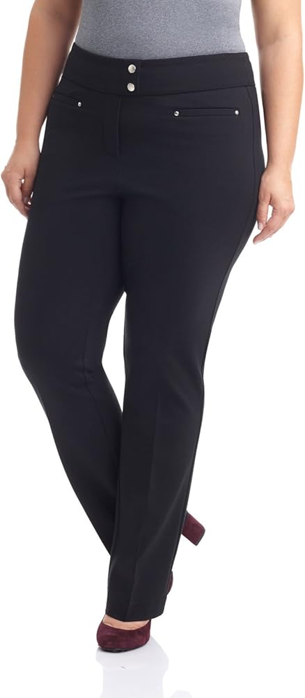 Rekucci Curvy Woman Secret Figure Knit Plus Size Straight Pant w/Tummy Control