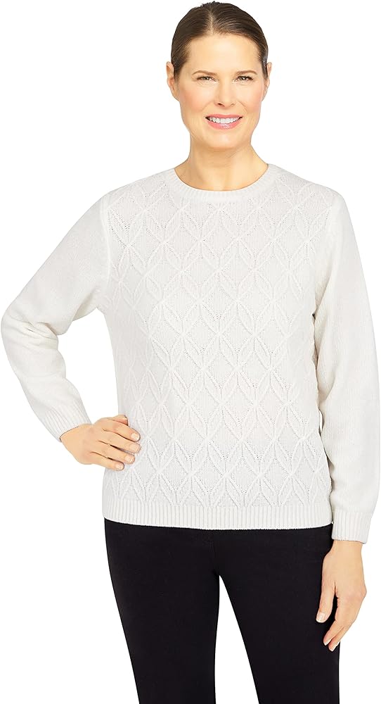 Alfred Dunner Womens Chenille Cable Stitch Sweater