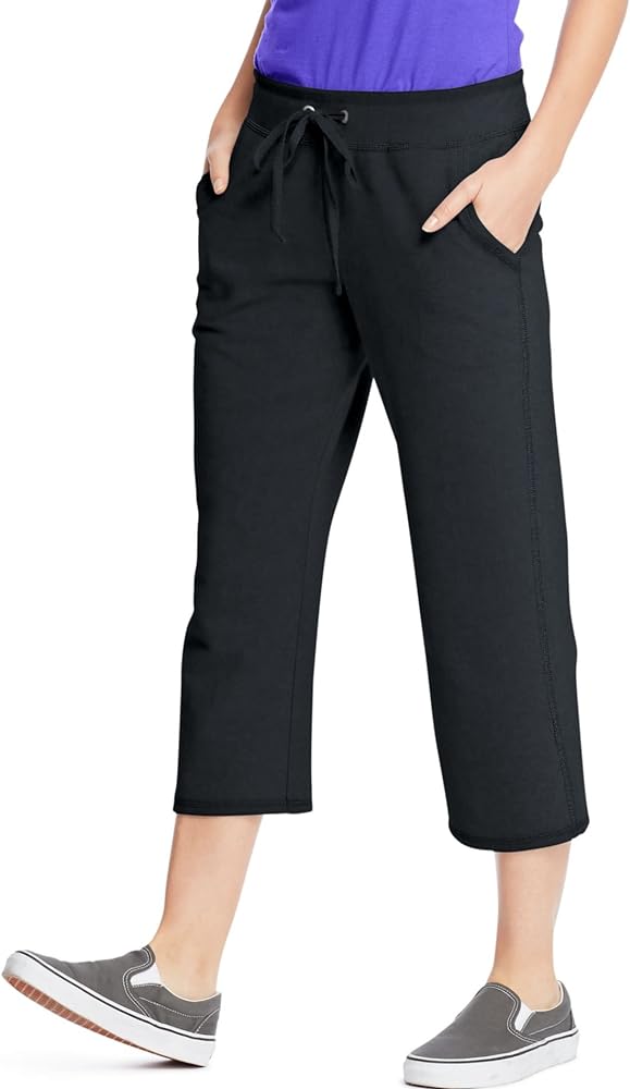 Hanes Womens French Terry Pocket Capri, XL, Black