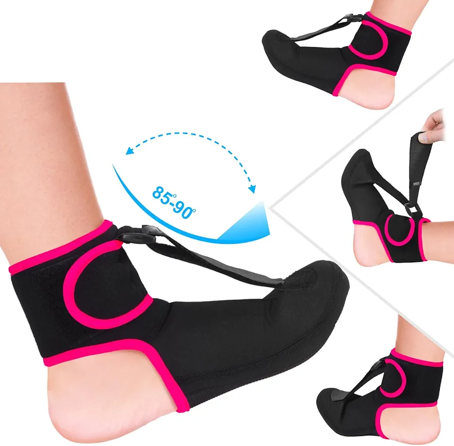 Wixen Plantar Fasciitis Night Splint Quick Relief Plantar Fasciitis Braces for Men Women, Adjustable Night Splint For Plantar Fasciitis Women Men, Achilles Tendonitis Ankle Pain Relief (Pink, Small)