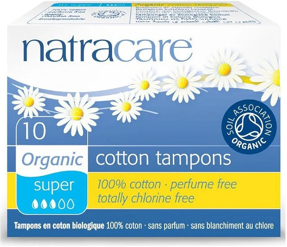 Natracare Non-Applicator 100% Organic Cotton Tampons, Super, Totally Chlorine Free, Biodegradable and Compostable (1 Pack, 10 Tampons Total)