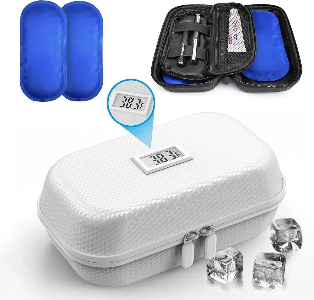 Insulin Cooler Travel Case TSA Approved, Refrigerated Medicine Travel Case with Temperature Display, Diabetes Travel Case with Wrist Strap & 2 Reusable Ice Packs, Gift for Daily and Trip