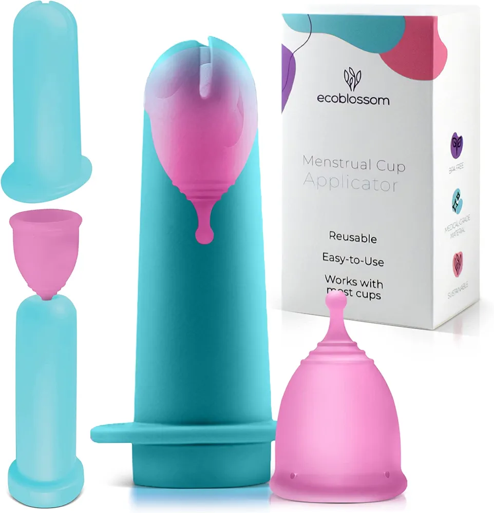 Ecoblossom Menstrual Cup Applicator Tool - Comfortable & Easy Insertion - Hygienic & Reusable - Compatible with Most Period Cups - Teal (must be used with lubricant)