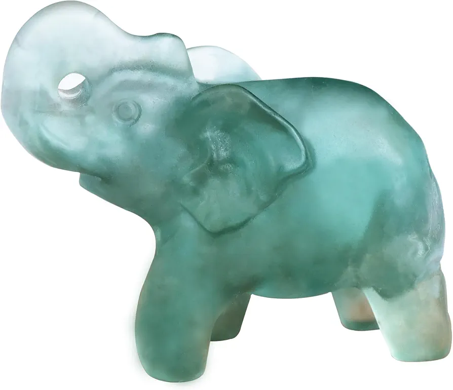 1.8 Inch Fluorite Elephant Crystal Decor, Healing Crystal Cute Figurines,White Elephant Gemstones Decorations Statue, Lucky Reiki Stones in Home and Office Meditation Gift for Women and men