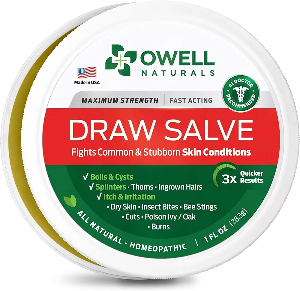 OWELL Naturals Drawing Salve Ointment 1oz, ingrown Hair Boil, Splinter Remover, Bug and Spider Bites, bee Sting, Mosquito bite Itch, Poison Ivy