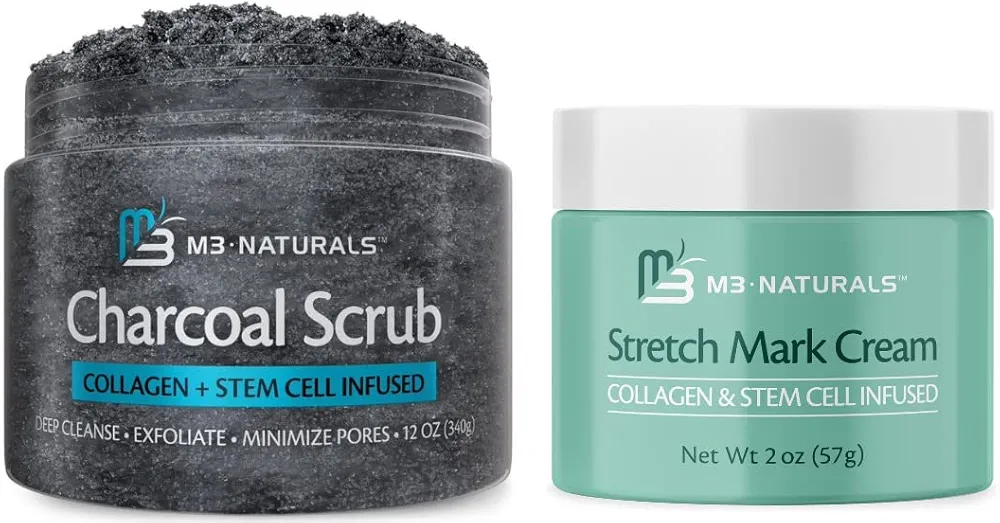 M3 Naturals Charcoal Body Scrub with Stretch Mark Cream Bundle