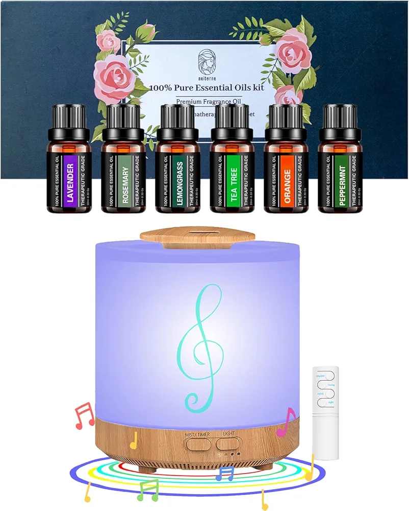 Huge Diffuser Essential Oil Diffuser Aromatherapy Humidifier for Large Room(BT-Speaker YK)&Essential Oils Sets Pure Oils kit- Top 6 Aromatherapy Oils Gift Set