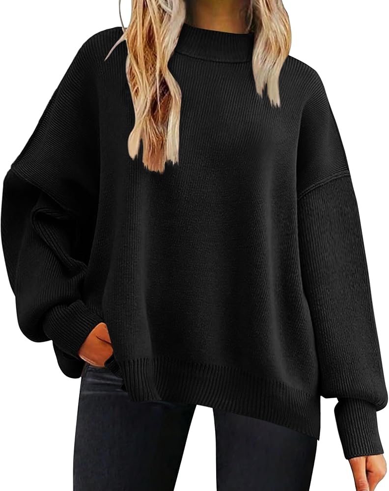 Zeagoo Sweaters for Women 2024 Fashion Trendy Long Sleeve Turtleneck Pullover Lantern Knit Sweater Tops Black