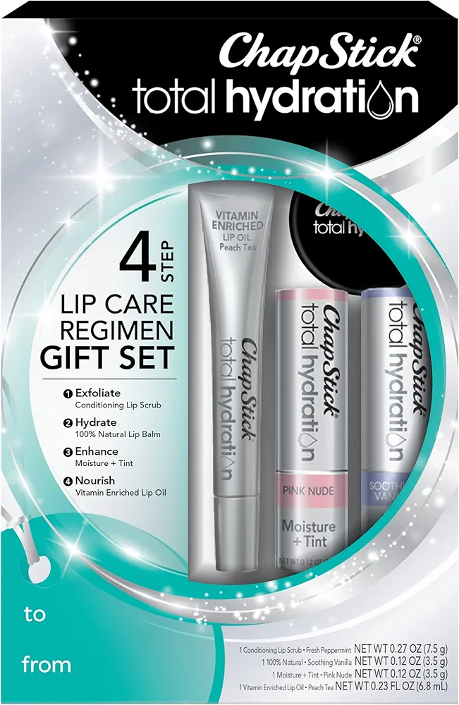 ChapStick Total Hydration Lip Kit Gift Set, Lip Moisturizer, Lip Scrub and Lip Balm Set - 4 Count