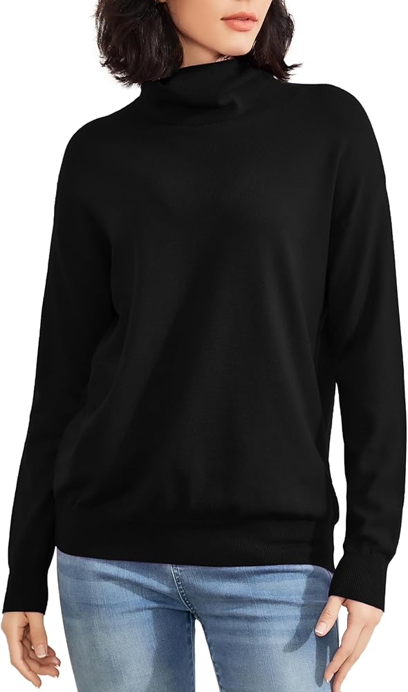 Women's Turtleneck Sweater Long Sleeve Lightweight Pullover Knit Tops