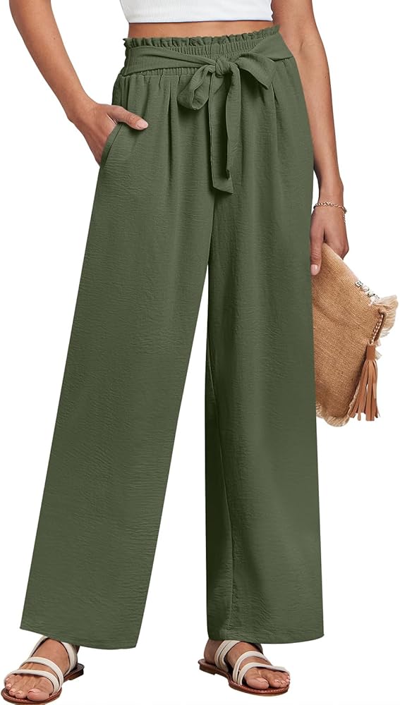 ANRABESS Women's Wide Leg Palazzo Pants with Pockets High Waisted Tie Knot Business Casual Trendy Boho Lounge Trousers