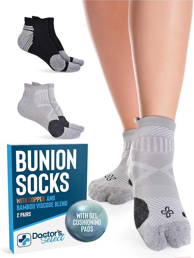 Doctor's Select 2 Pairs Bunion Socks for Women and Men - Copper & Bamboo Viscose infused Bunion Relief Socks | Toe Separator