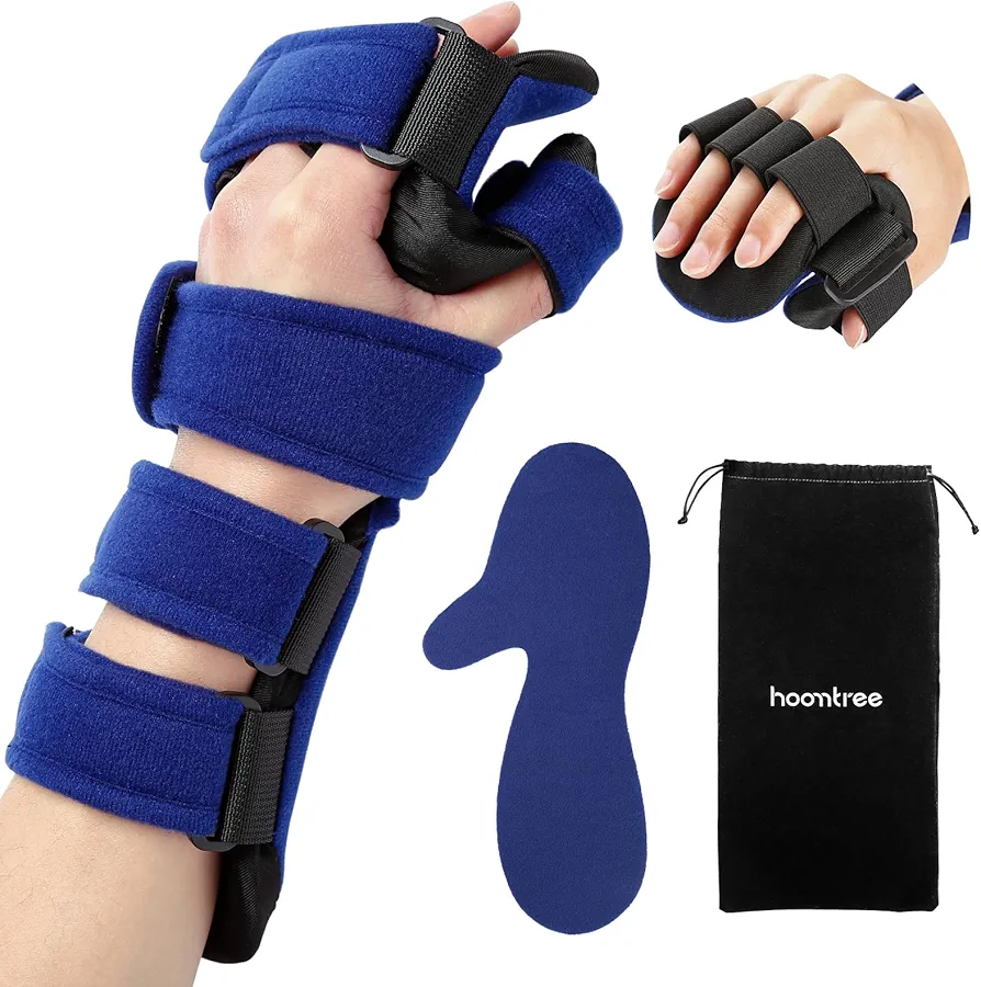 Stroke Resting Hand Splint Right&Left Resting Hand Splint with Finger Separator Functional Night Immobilizer Wrist Finger Brace for Carpel Tunnel Pain,Sprain Fracture,Tendonitis (Left,Blue)